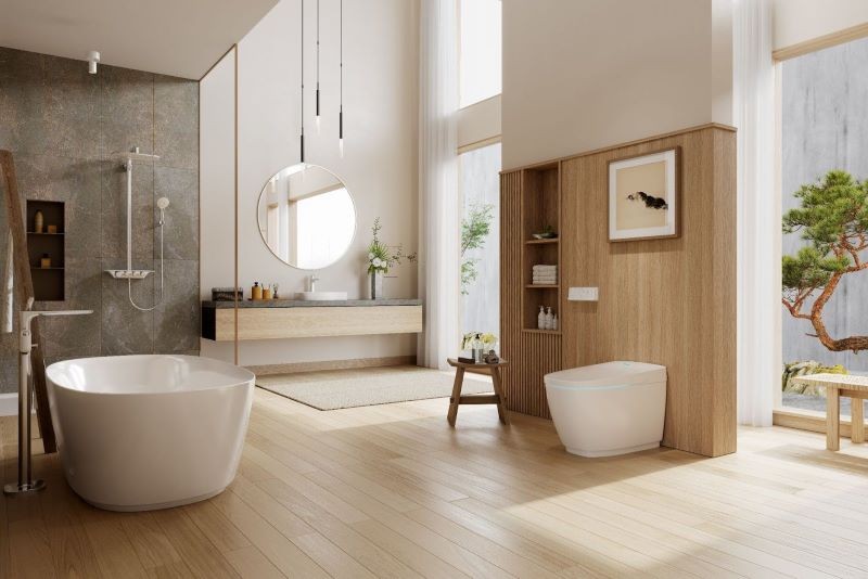 Thiết kế nhà vệ sinh với bồn tắm rời INAX thiết kế hiện đại, sang trọng
