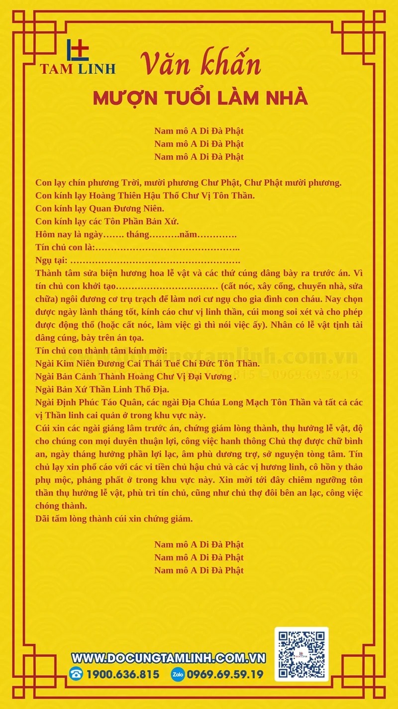 Văn khấn mượn tuổi làm nhà